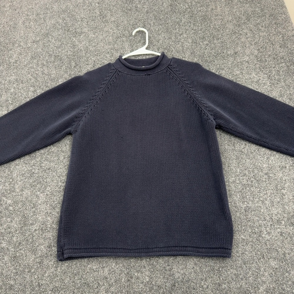 Vintage J Crew Sweater Mens S Navy Cotton Roll Neck Mock Neck Preppy Casual